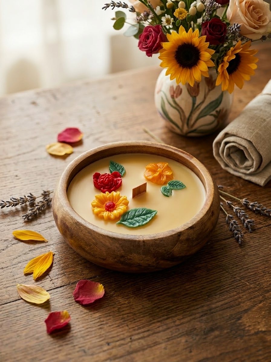 Kaashta Jyothi- Handcrafted Candle in Wooden Bowl - Image 6