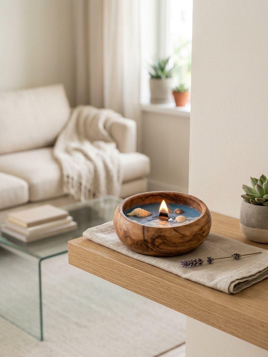 Kaashta Jyothi- Handcrafted Candle in Wooden Bowl - Image 3