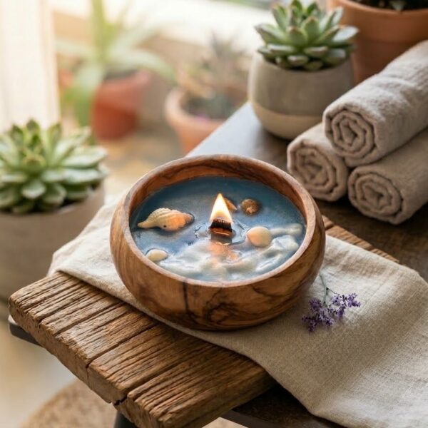 Kaashta Jyothi- Handcrafted Candle in Wooden Bowl